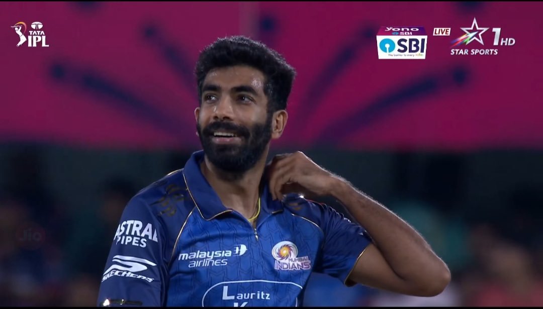 Jasprit Bumrah's reaction when Suryavanshi hit a six.